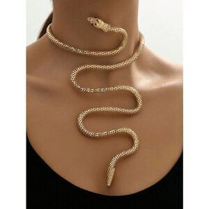 ✨🐍 Gold Snake Bendable Design Blingy Statement Open Choker Necklace NEW